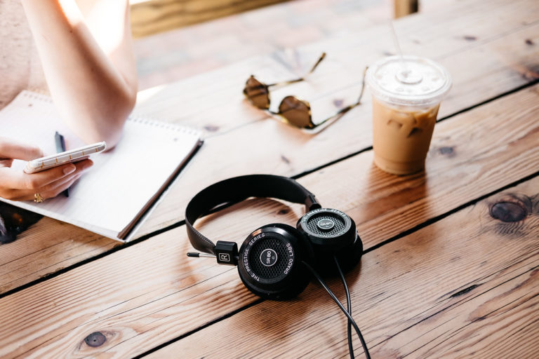 Grado SR80e Headphones on Summer Wooden Tables