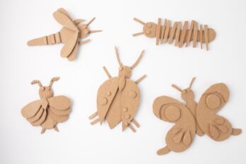 Handmade,Cardboard,Insect,Crafts,Arranged,On,White,Background.,Diy,Eco-friendly