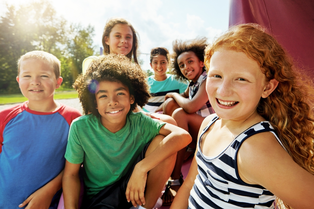 Kids,,Group,And,Portrait,On,Playground,In,Park,To,Relax