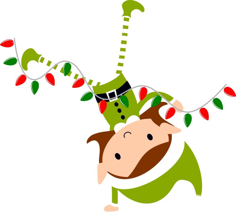 Christmas,Elf,Girl,With,Fairy,Lights,Cute,Cartoon,Holiday,Elves