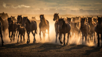 Free,Horses,,Left,To,Nature,At,Sunset.,Cappadocia,,Turkey