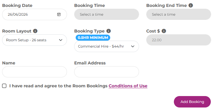 booking screen