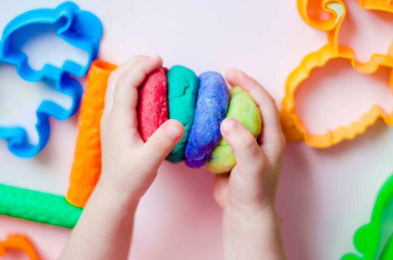 Child,Hands,Playing,With,Colorful,Clay.,Homemade,Plastiline.,Plasticine.,Play