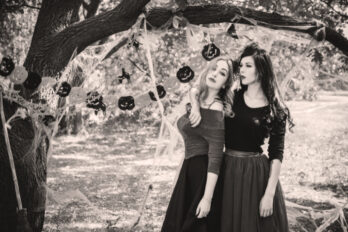 Halloween,Concept,,Glamorous,Costume,Detail.two,Elegant,And,Charming,Mysterious,Witches,