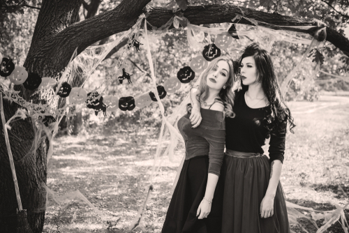 Halloween,Concept,,Glamorous,Costume,Detail.two,Elegant,And,Charming,Mysterious,Witches,