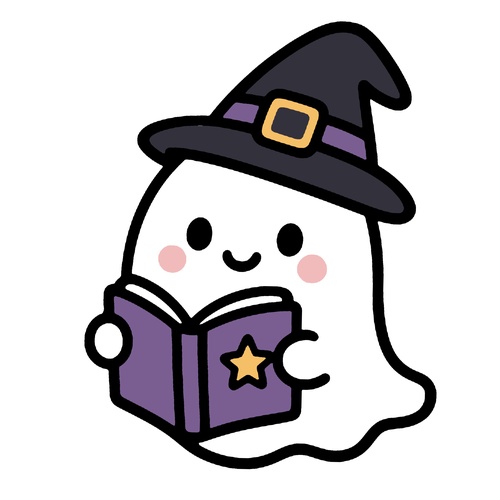 Cute,Halloween,Ghost,Witch,Reading,Magic,Spellbook